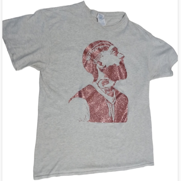 Nipsey Hussle Custom Made Heather Gray and Pink Glitter Short Sleeve Tee EUC - Picture 1 of 6